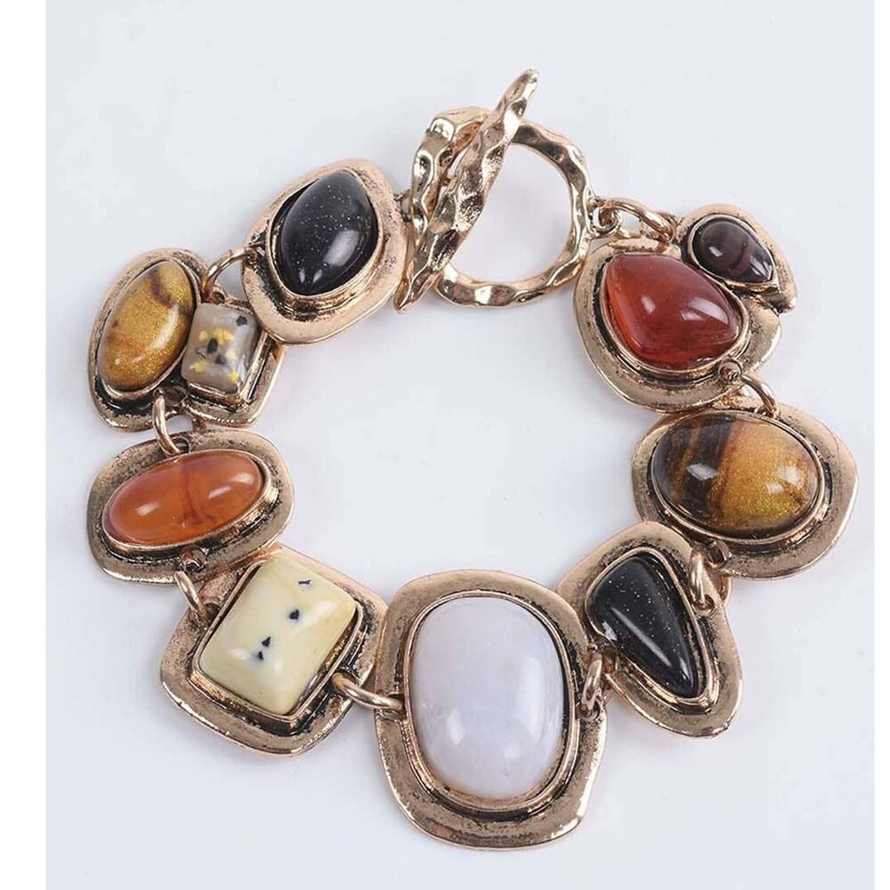 Irregular Stone & Metal Sculptural Bracelet | Boho Layering Bracelet